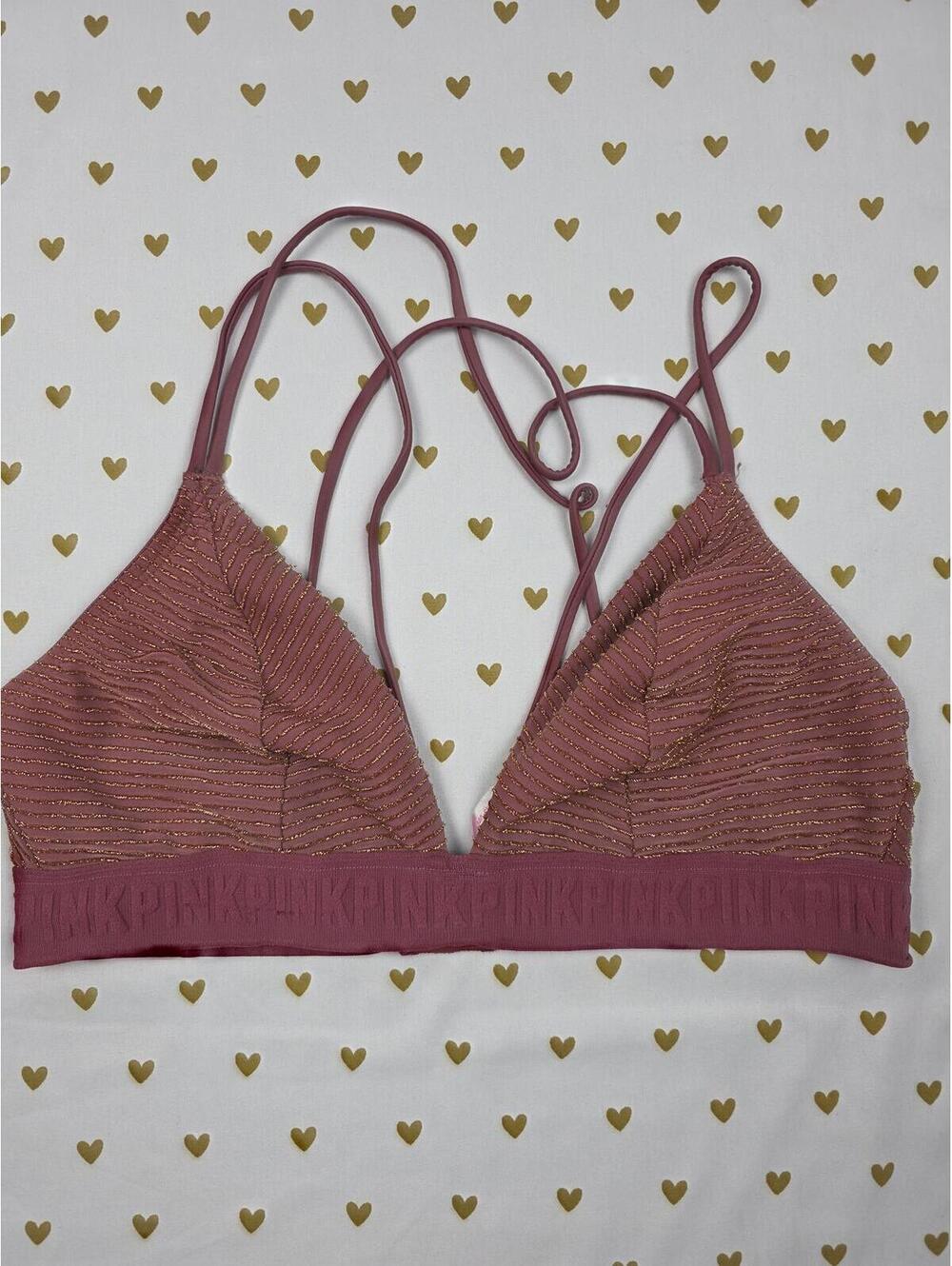 Victorias Secret Pink Shimmer Strappy LARGE Bralette Bra Top Tank